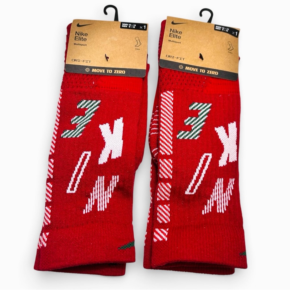 NWT Bundle of 2: Nike Elite Christmas Crew Socks Red Holiday 10-13 Women 8-12 Me